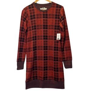 Kavu Lumberjack Sweatshirt Dress NWT Women’s Small Red Black Plaid Knit Cozy